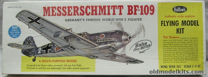 Guillows 1/16 Messerschmitt Bf-109 - 24 Inch Wingspan For Free Flight or R/C, 401 plastic model kit